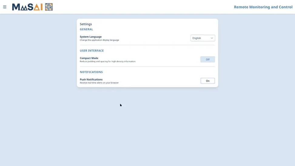 RMC settings screen
