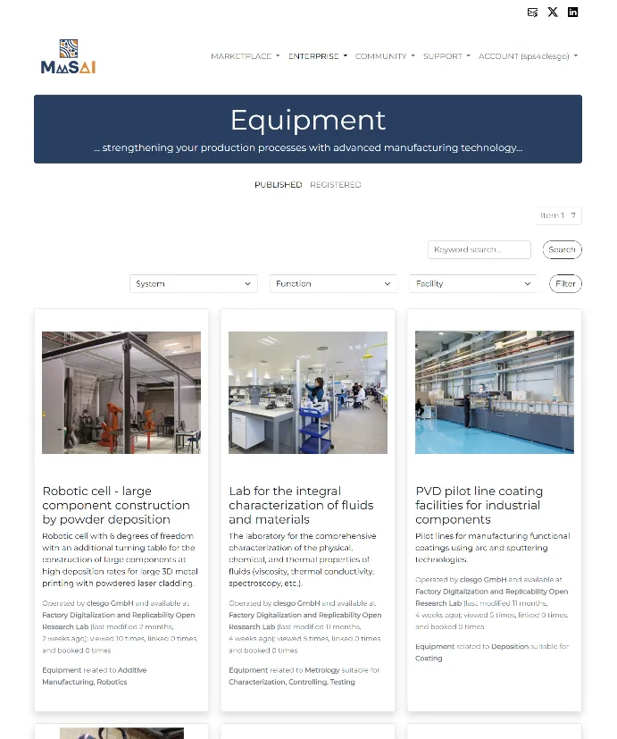 CMM equipment list view