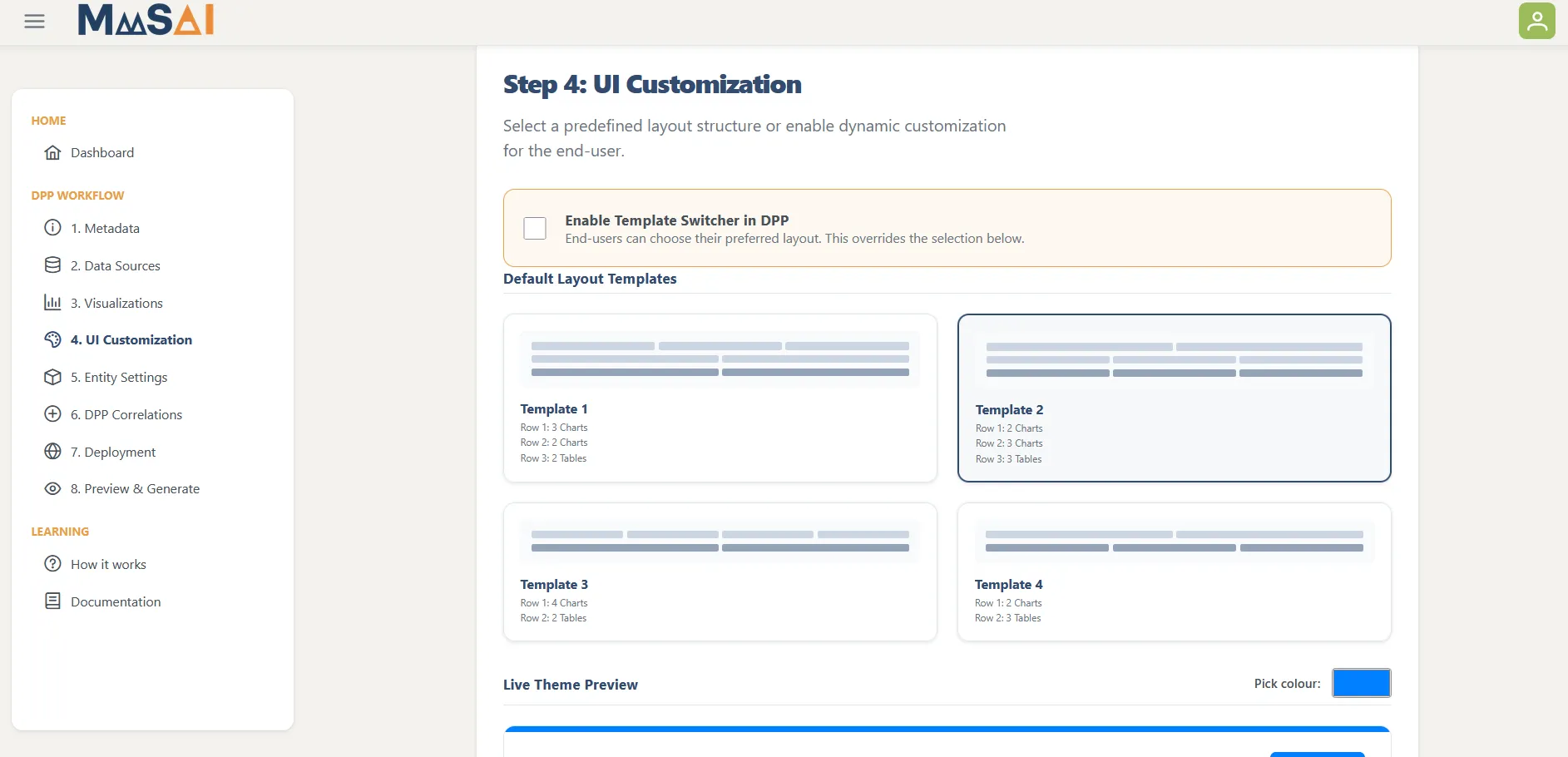 DIP configuration wizard, UI customisation step
